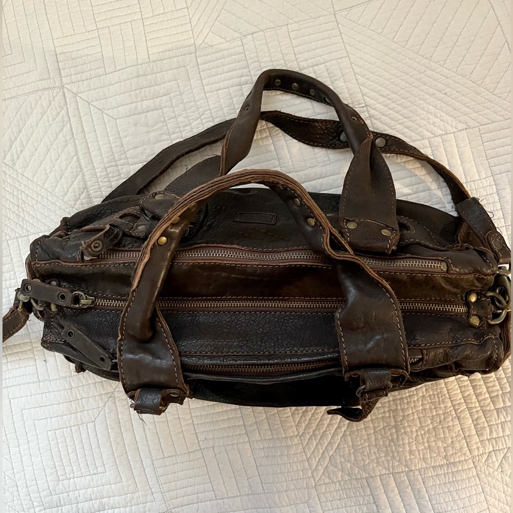 ABACO PARIS pebbled leather satchel crossbody bag cargo utility Y2K era - Picture 14 of 17